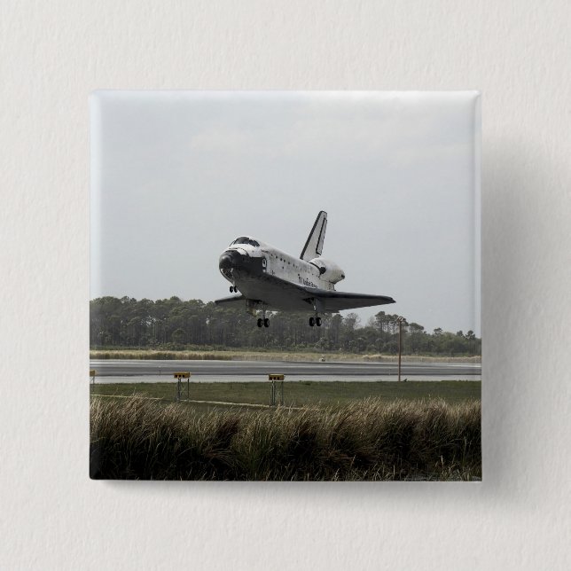 Space Shuttle Discovery approaches landing 2 Inch Square Button (Front)