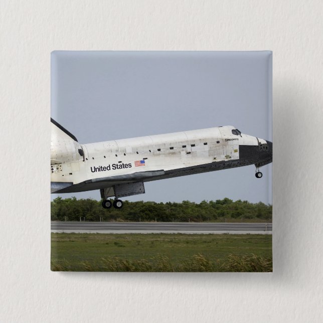 Space Shuttle Discovery approaches landing 4 2 Inch Square Button (Front)