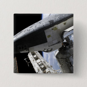 Space Shuttle Discovery docked 2 Inch Square Button