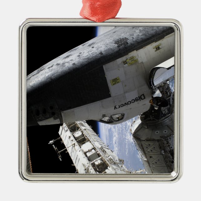Space Shuttle Discovery docked Metal Ornament (Front)