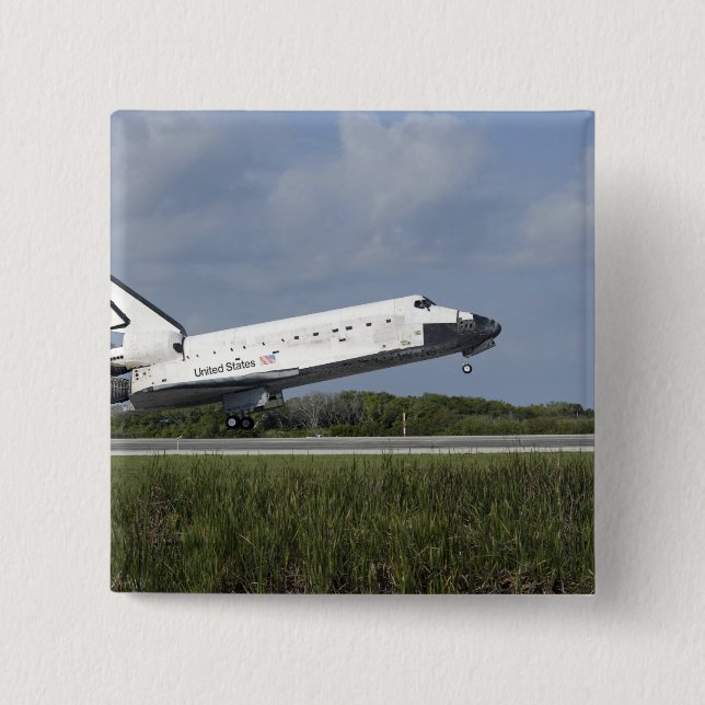 Space shuttle Discovery lands on Runway 33 2 Inch Square Button (Front)