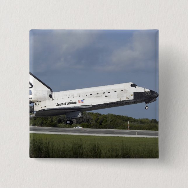 Space shuttle Discovery lands on Runway 33 3 2 Inch Square Button (Front)