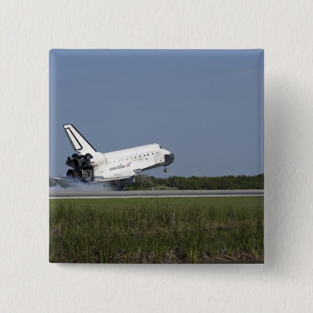 Space shuttle Discovery lands on Runway 33 4 2 Inch Square Button (Front)