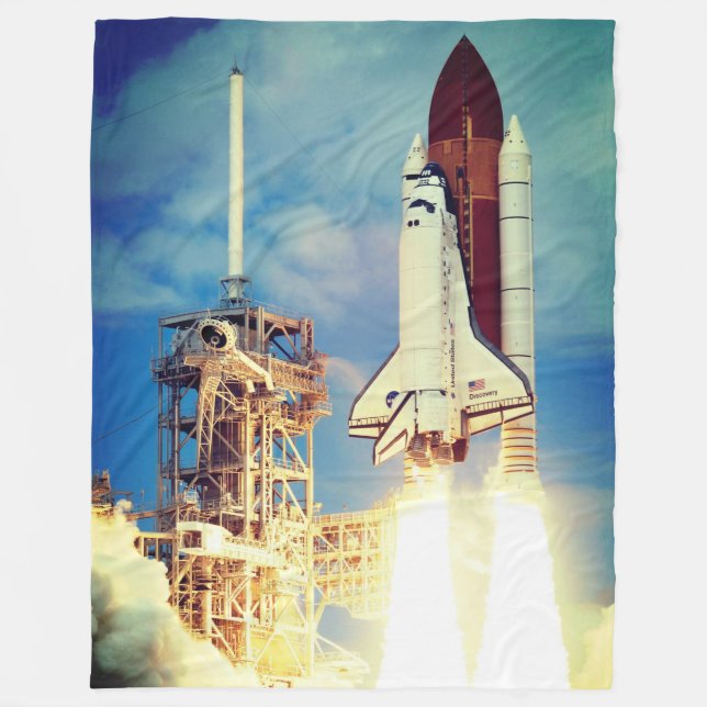 Space Shuttle Discovery Launch Fleece Blanket (Front)