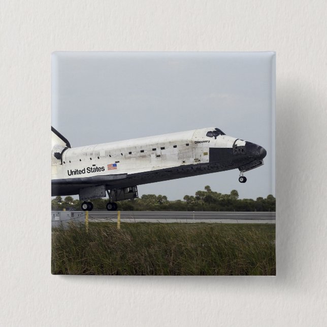 Space Shuttle Discovery touches down 2 Inch Square Button (Front)