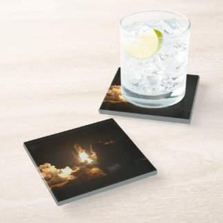 Space Shuttle Earth Orbital Spacecraft Night Canva Glass Coaster