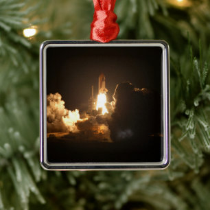 Space Shuttle Earth Orbital Spacecraft Night Canva Metal Ornament