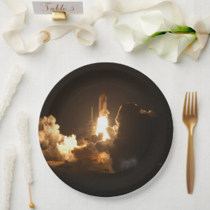 Space Shuttle Earth Orbital Spacecraft Night Canva Paper Plate