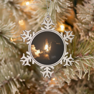 Space Shuttle Earth Orbital Spacecraft Night Canva Snowflake Pewter Christmas Ornament
