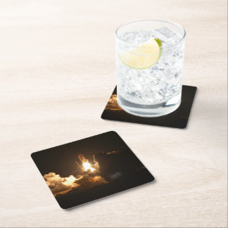 Space Shuttle Earth Orbital Spacecraft Night Canva Square Paper Coaster