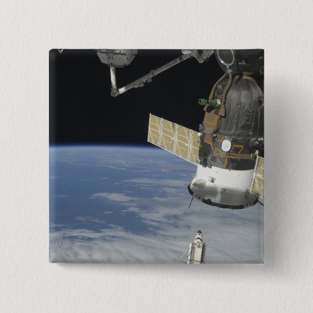 Space shuttle Endeavour, a Soyuz spacecraft 2 Inch Square Button (Front)