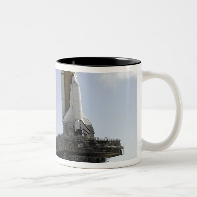 Space Shuttle Endeavour approaches the launch p Two-Tone Coffee Mug (Right)