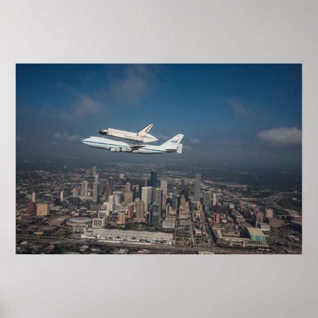 Space Shuttle Endeavour over Houston Texas Poster (Front)