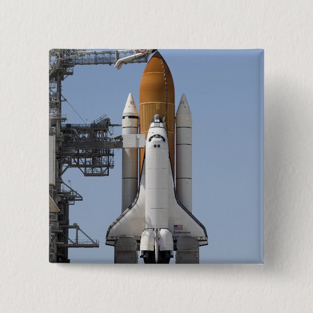 Space Shuttle Endeavour sits ready 2 Inch Square Button (Front)