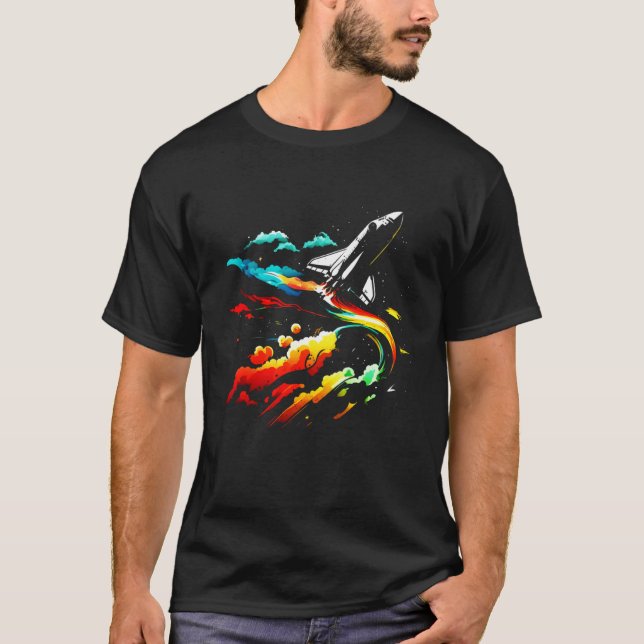 Space Shuttle Flying Through Coloured Clouds In Th T-Shirt (Front)