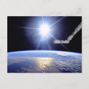 Space Shuttle Robot Arm Earth Orbit Sunburst Postcard