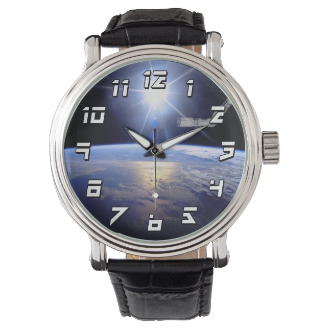 Space Shuttle Robot Arm Earth Orbit Sunburst Watch (Front)