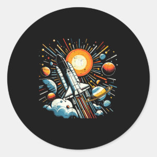 Space Shuttle Sun Planets Rocket Galaxy Boys Kids  Classic Round Sticker