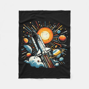 Space Shuttle Sun Planets Rocket Galaxy Boys Kids Fleece Blanket