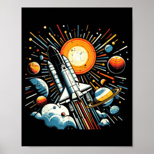 Space Shuttle Sun Planets Rocket Galaxy Boys Kids Poster