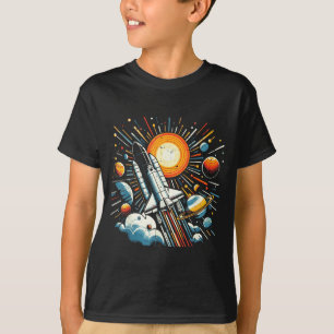 Space Shuttle Sun Planets Rocket Galaxy Boys Kids  T-Shirt
