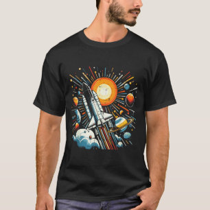 Space Shuttle Sun Planets Rocket Galaxy Boys Kids T-Shirt