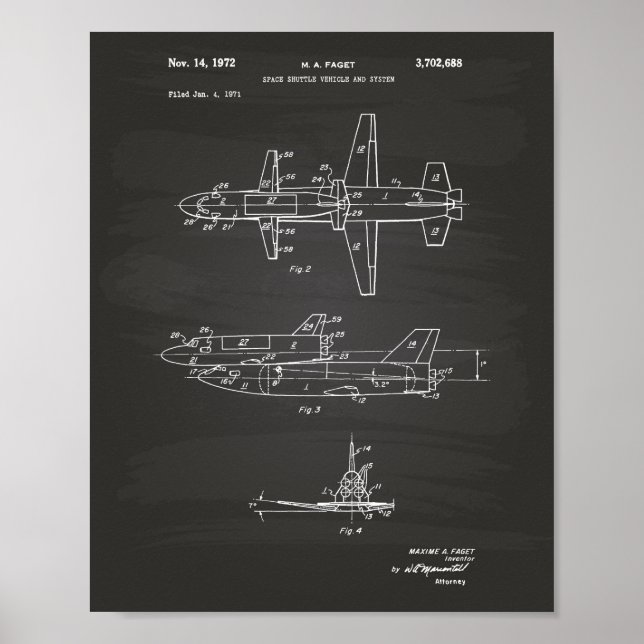 Space Shuttle Vehicle 1972 Patent Art Chalkboard Poster (Front)