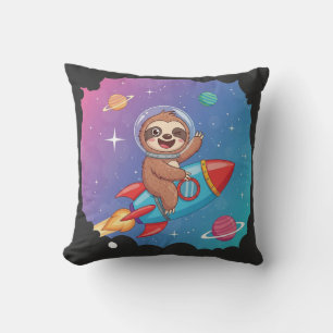 Space Sloth on Rocket – Dreamy Slow Cartoon Vector Throw Pillow