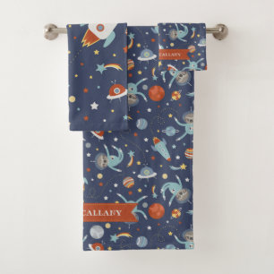 Space Sloth - Reach for the Stars - Custom Name Bath Towel Set