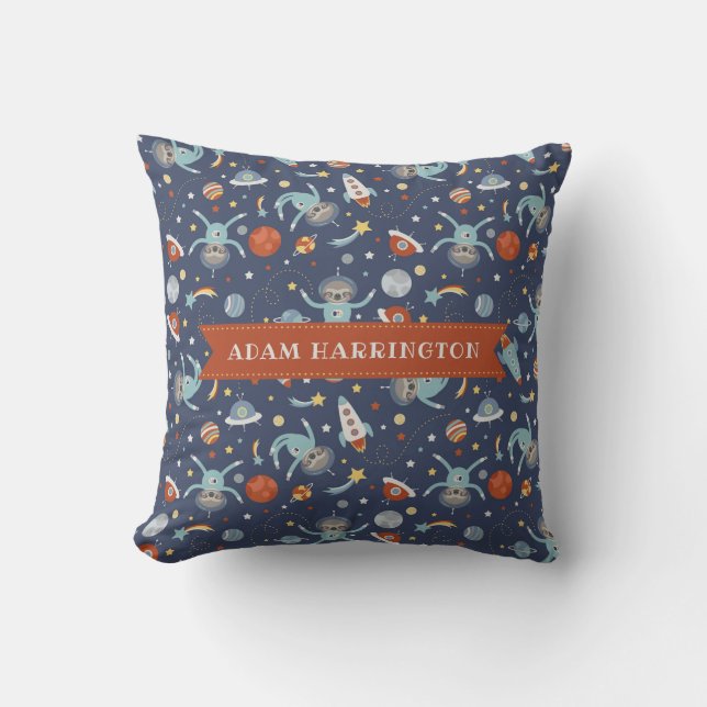 Space Sloths - Custom Name Throw Pillow (Front)