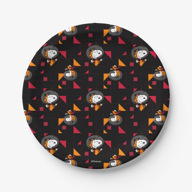 SPACE | Snoopy Space Suit Black Pattern Paper Plate (Front)