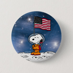 SPACE   Snoopy With Flag Astronaut 2 Inch Round Button