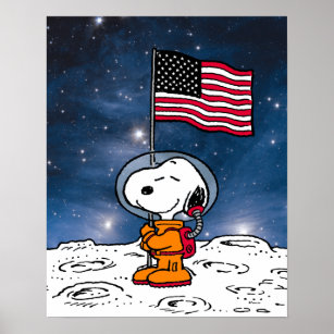 SPACE   Snoopy With Flag Astronaut Poster