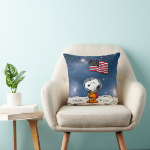 SPACE   Snoopy With Flag Astronaut Throw Pillow