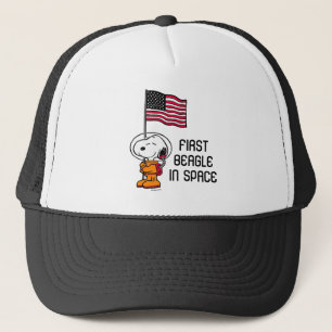 SPACE Snoopy With Flag Astronaut Trucker Hat