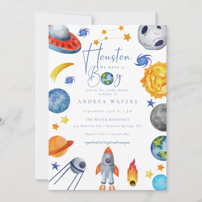 Space Solar System | Watercolor Baby Shower Invitation (Front)