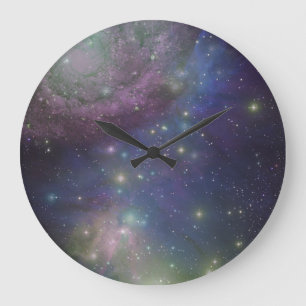 Space, stars, galaxies and nebulas large clock