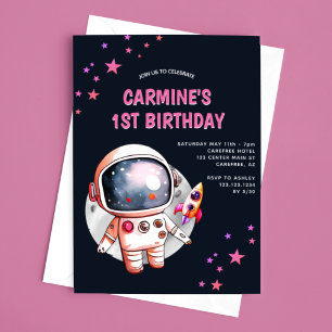 Space Stars Rocket Ship 1st Birthday Invitation
