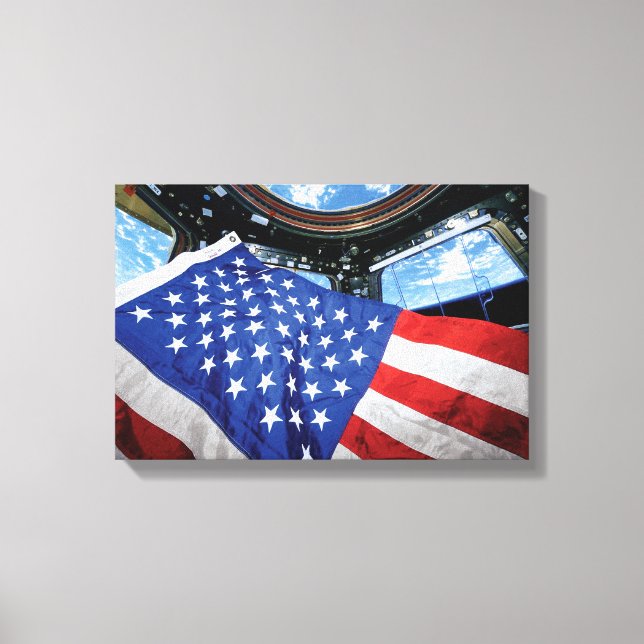 Space Station American Flag Earth Orbit Canvas Print (Front)
