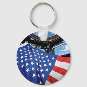 Space Station American Flag Earth Orbit Keychain