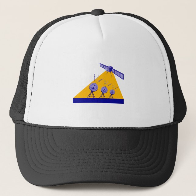 Space Station and Satellite Dish Retro Trucker Hat (Front)