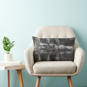 Space Station Black Blueprint Lumbar Pillow