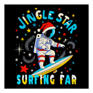 Space Surf with Santa in Cosmic Adventure Design Poster