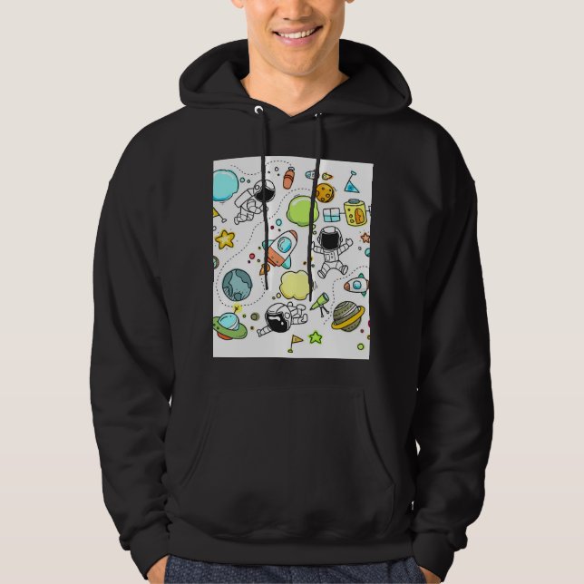 "Space" Sweat - shirt à capuche noir masculin (Devant)