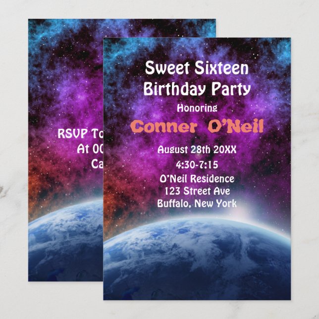 Space Sweet Sixteen Birthday Party Invitation (Front/Back)