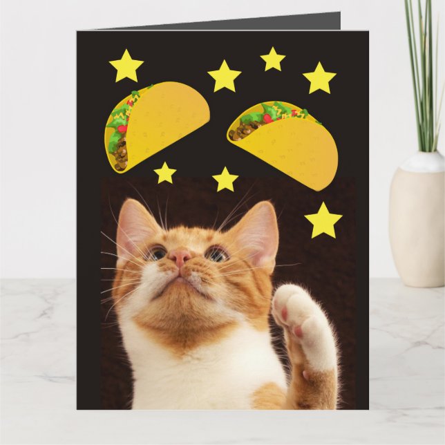 SPACE TACO CAT funny Birthday Greeting card (Front)