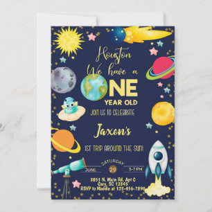 Space-tacular boy 1st first birthday invitation. invitation