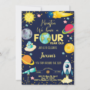 Space-tacular boy 4th birthday invitation. invitation