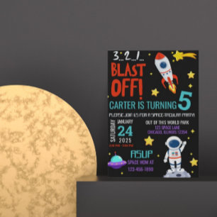 Space-tacular Party Astronaut Birthday Invitation