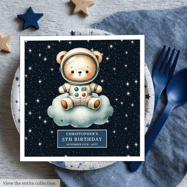 Space Teddy Bear Astronaut Napkins Boy Birthday  (Space Teddy Bear Astronaut Napkins Boy Birthday Fun)
